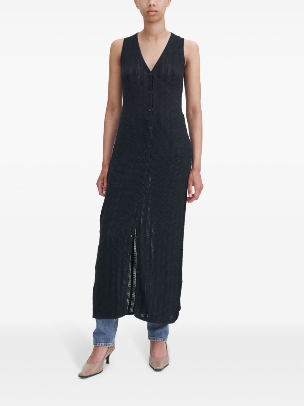 FILIPPA K Buttoned Lace Knit Dress In Black