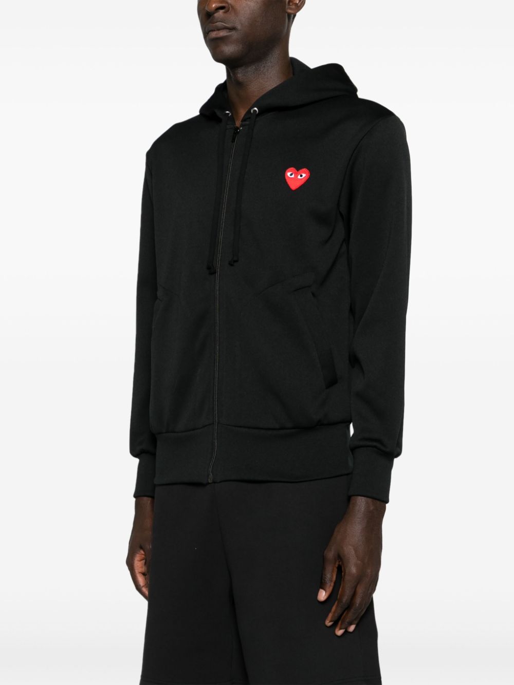 Comme Des Garcons Embroidered Full Zip Hooded Sweatshirt Black