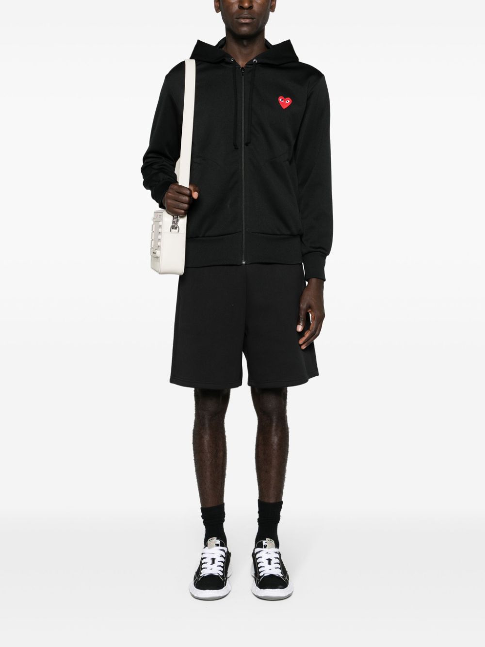 Comme Des Garcons Embroidered Full Zip Hooded Sweatshirt Black