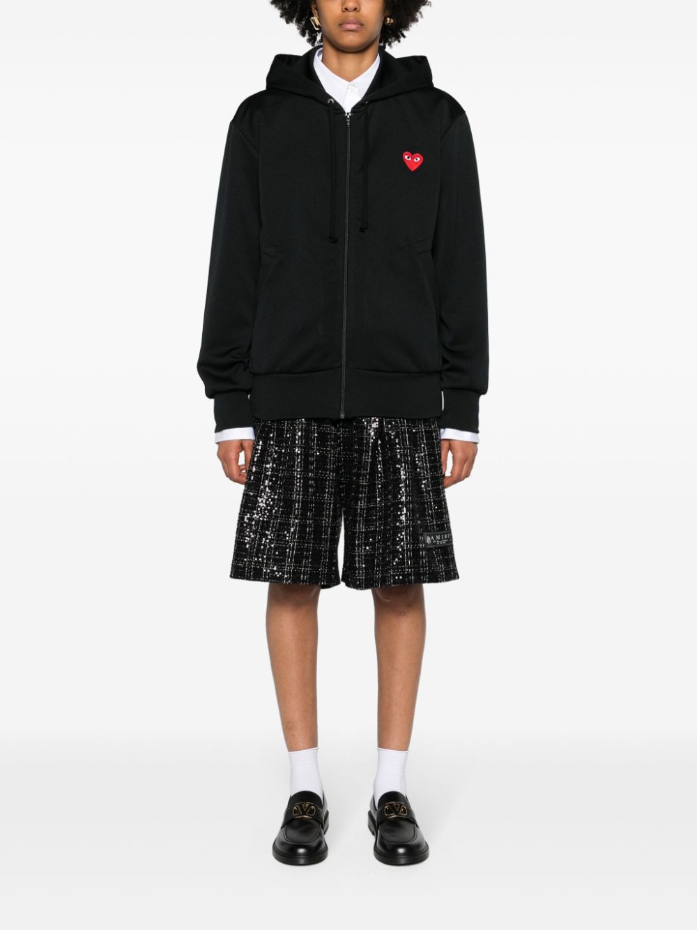 Comme Des Garcons Embroidered Full Zip Hooded Sweatshirt Black