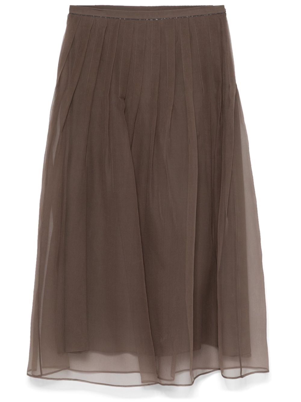 Brunello Cucinelli Silk Midi Skirt Olive Brown