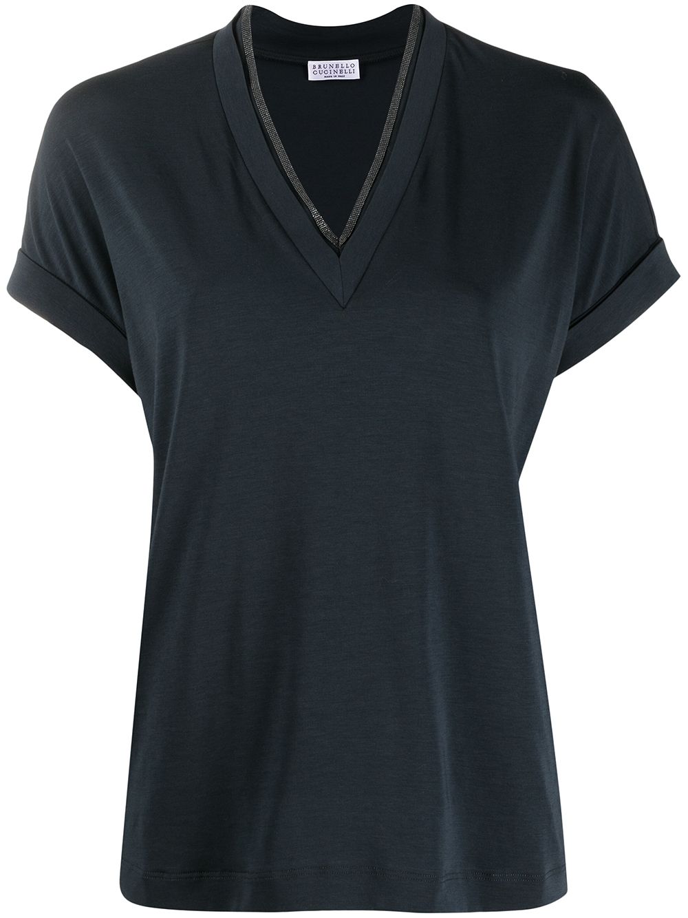 Brunello Cucinelli Navy Cotton V-Neck T-Shirt