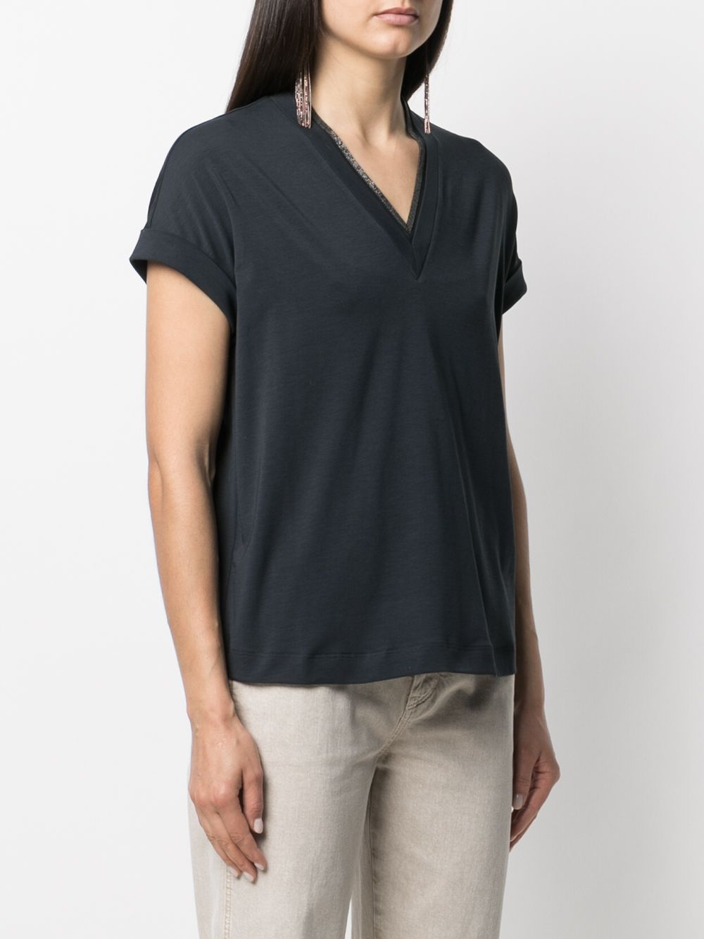 Brunello Cucinelli Navy Cotton V-Neck T-Shirt