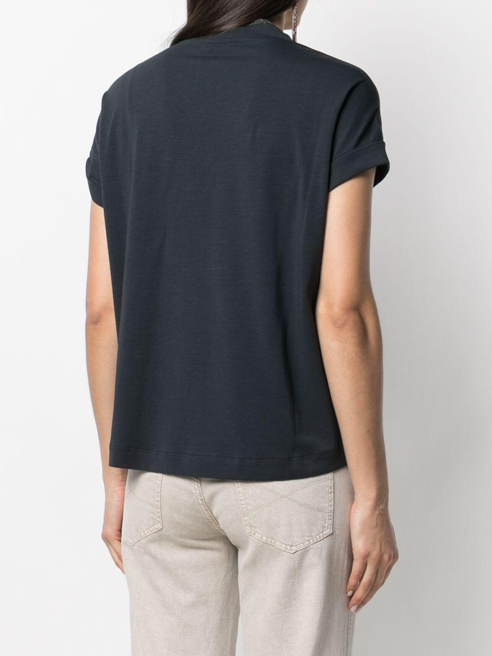 Brunello Cucinelli Navy Cotton V-Neck T-Shirt