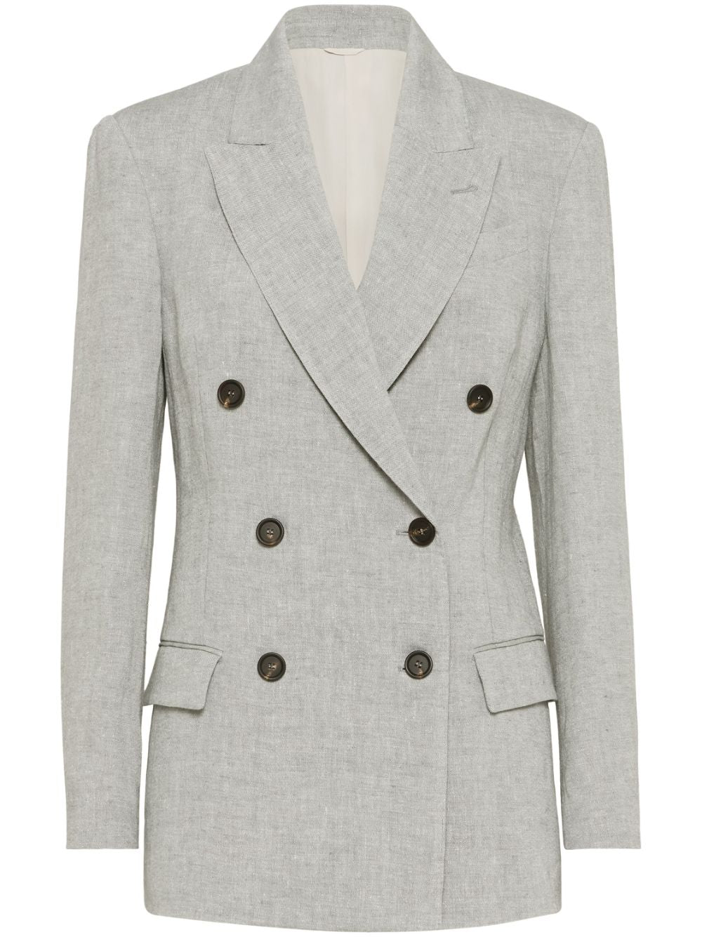 Brunello Cucinelli Linen Double Breasted Jacket Light Grey