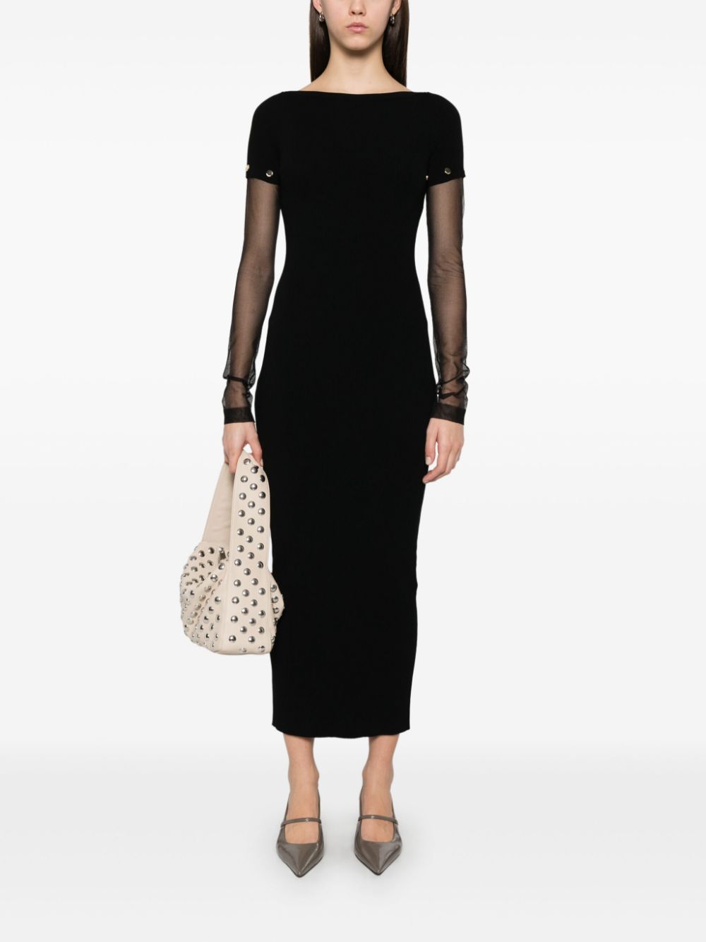 SPORTMAX PRE Black Long Dress With Detachable Sleeves