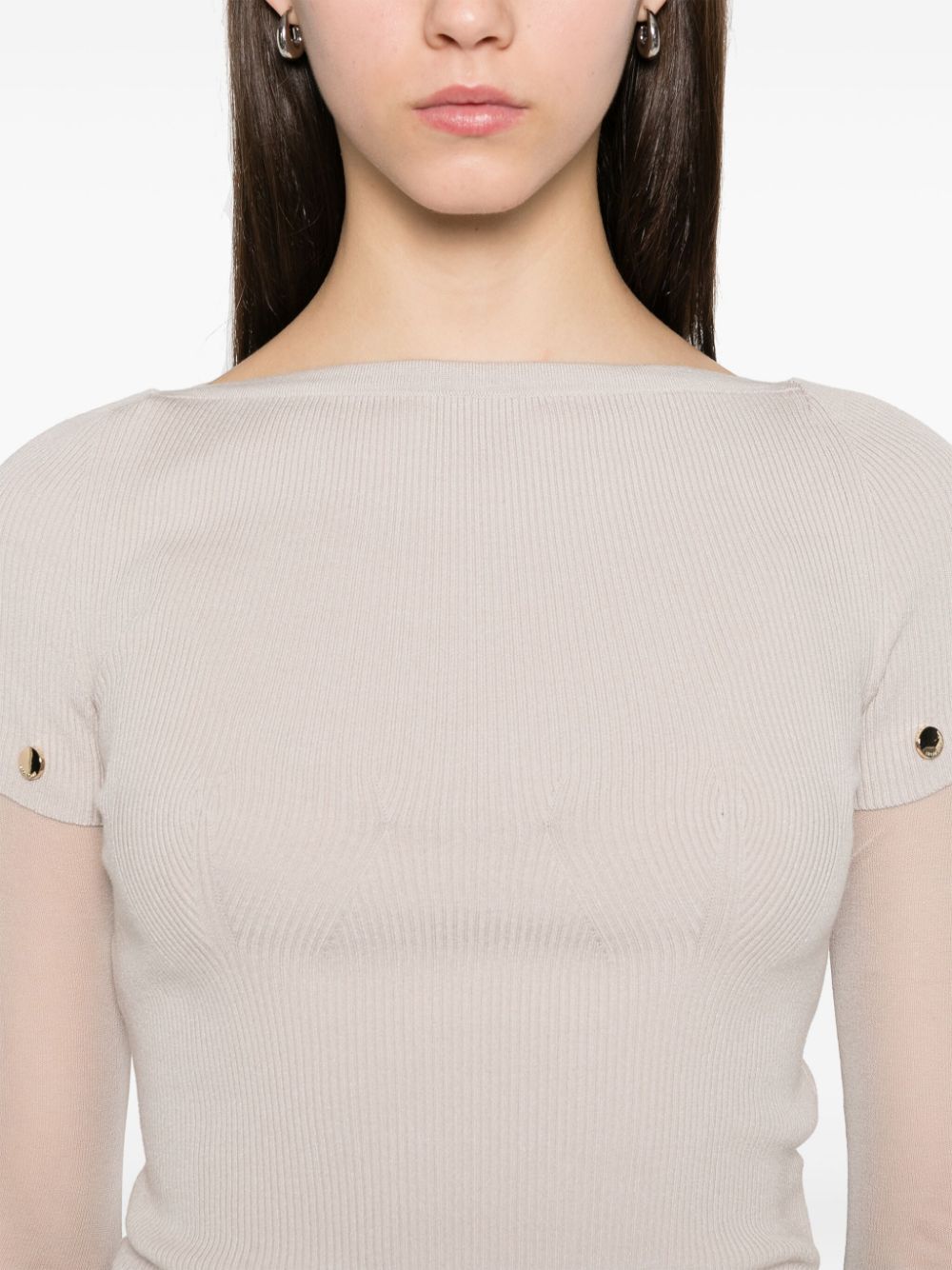 SPORTMAX PRE Ribbed Knit Top With Detachable Sleeves Dove Grey