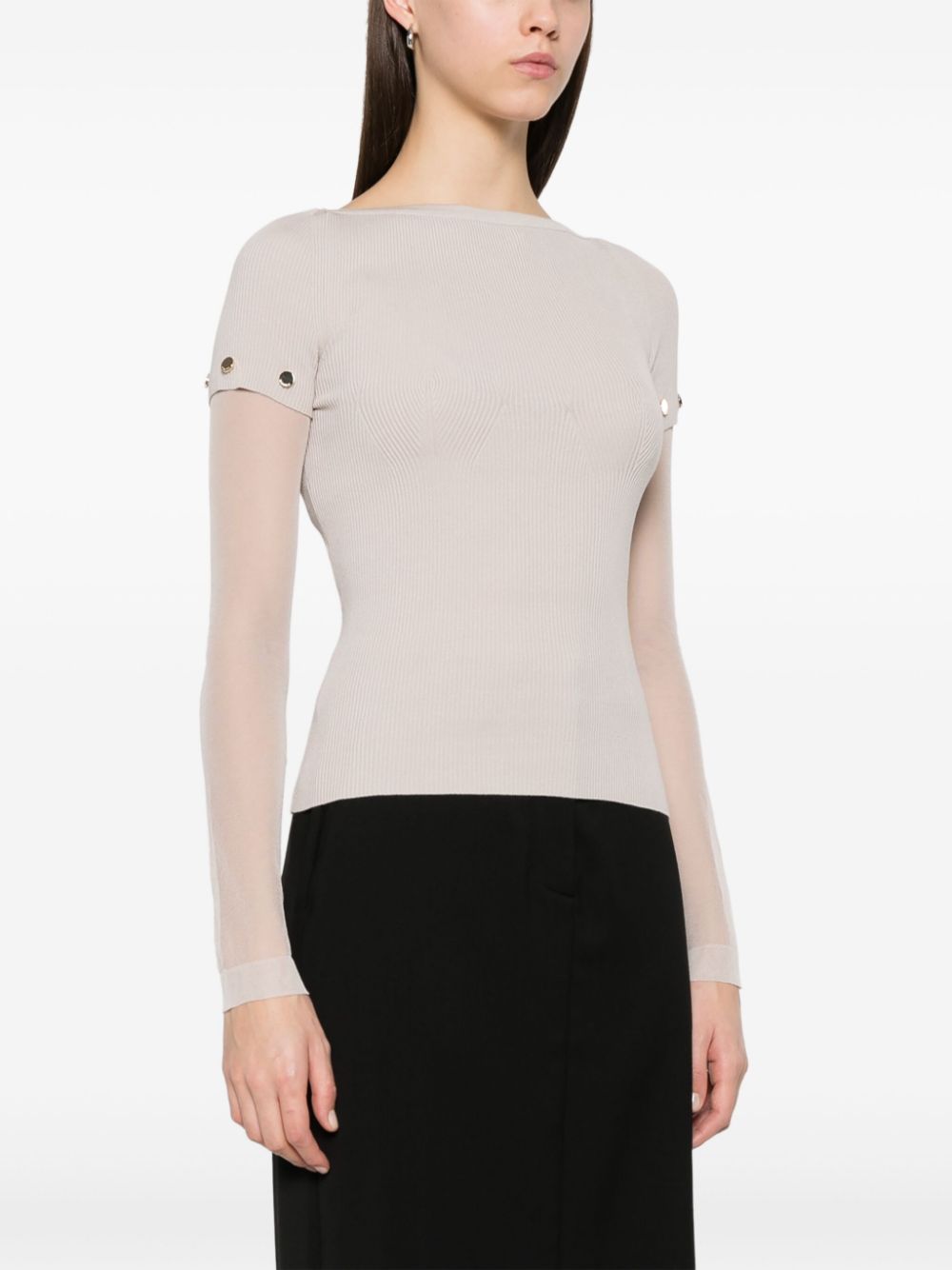 SPORTMAX PRE Ribbed Knit Top With Detachable Sleeves Dove Grey