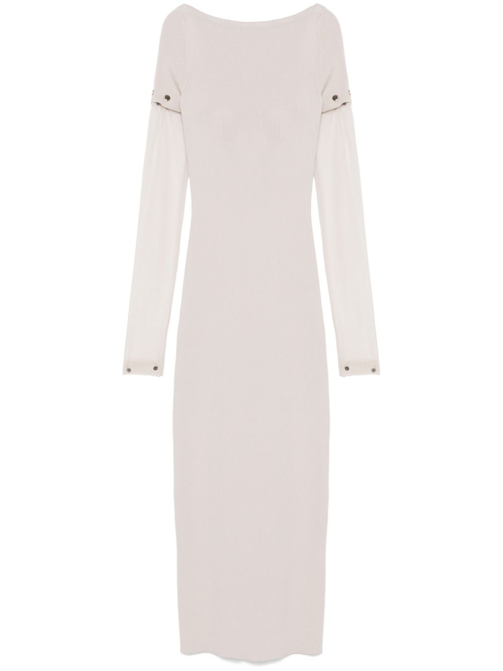 SPORTMAX PRE Ribbed Knit Long Dress With Detachable Sleeves Dove Grey