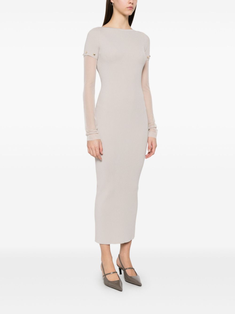 SPORTMAX PRE Ribbed Knit Long Dress With Detachable Sleeves Dove Grey