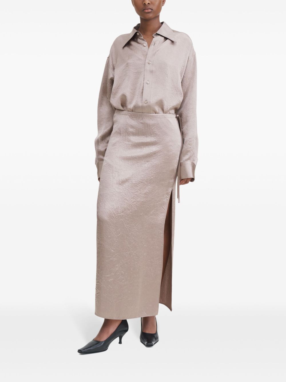 FILIPPA K Crinkle Satin Midi Skirt Beige