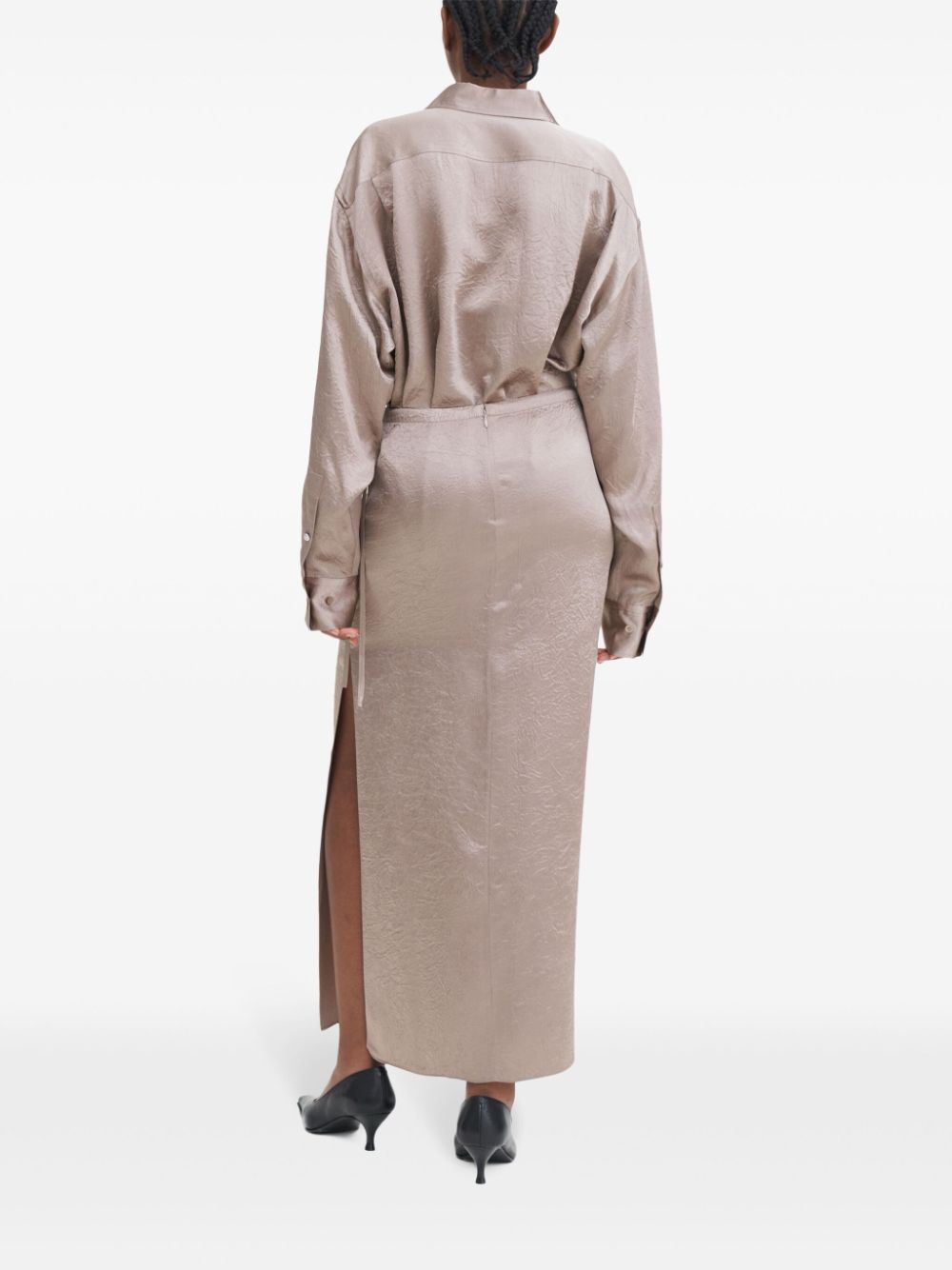 FILIPPA K Crinkle Satin Midi Skirt Beige