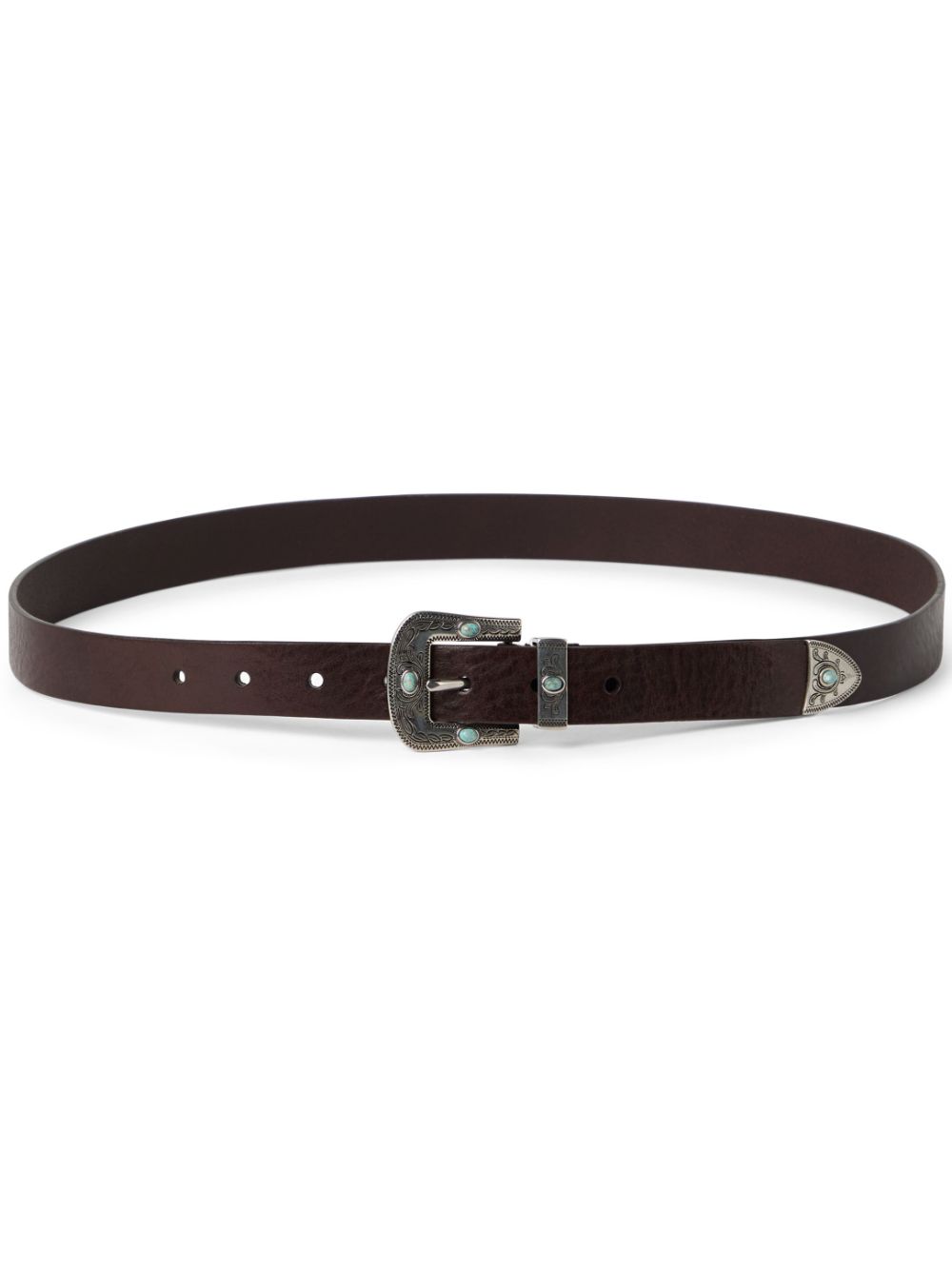 Brunello Cucinelli Brown Leather Belt With Turquoise Stone