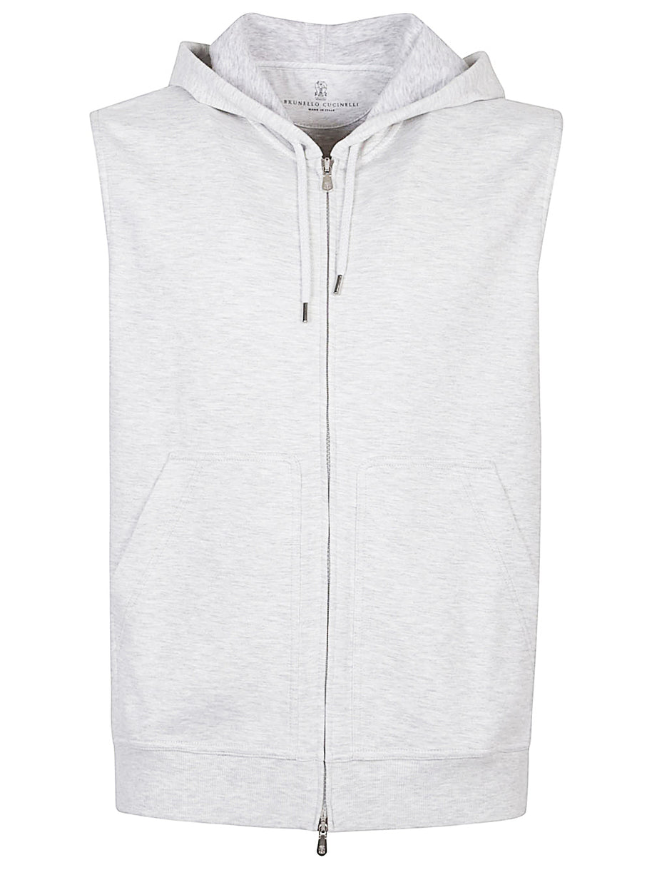 Brunello Cucinelli Cotton Blend Hooded Vest In Grey