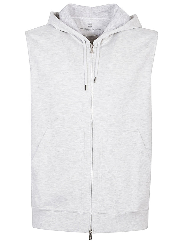 Brunello Cucinelli Cotton Blend Hooded Vest In Grey
