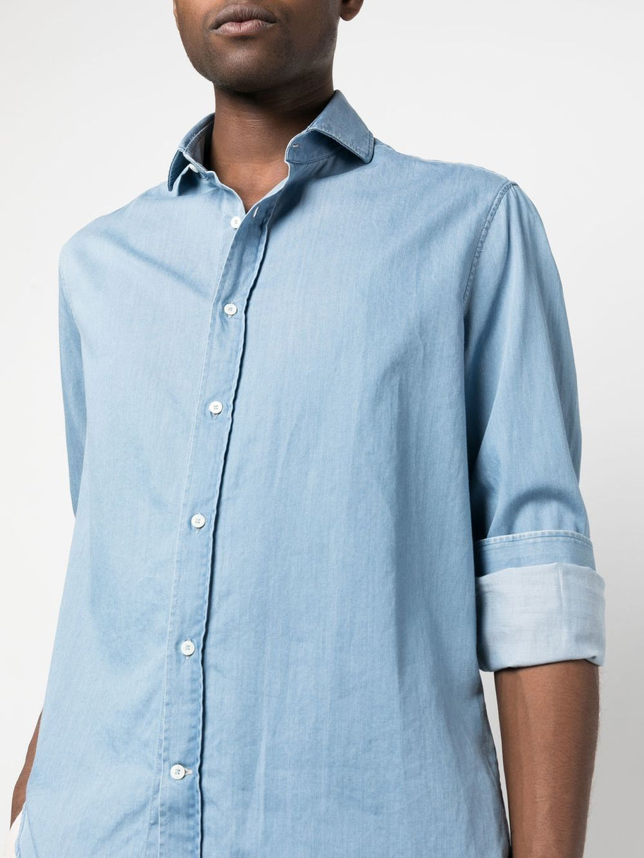 Brunello Cucinelli Chambray Shirt In Clear Blue