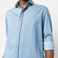 Brunello Cucinelli Chambray Shirt In Clear Blue