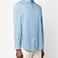 Brunello Cucinelli Chambray Shirt In Clear Blue