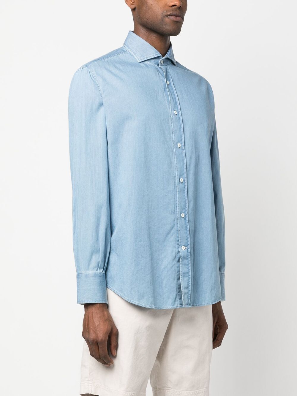 Brunello Cucinelli Chambray Shirt In Clear Blue