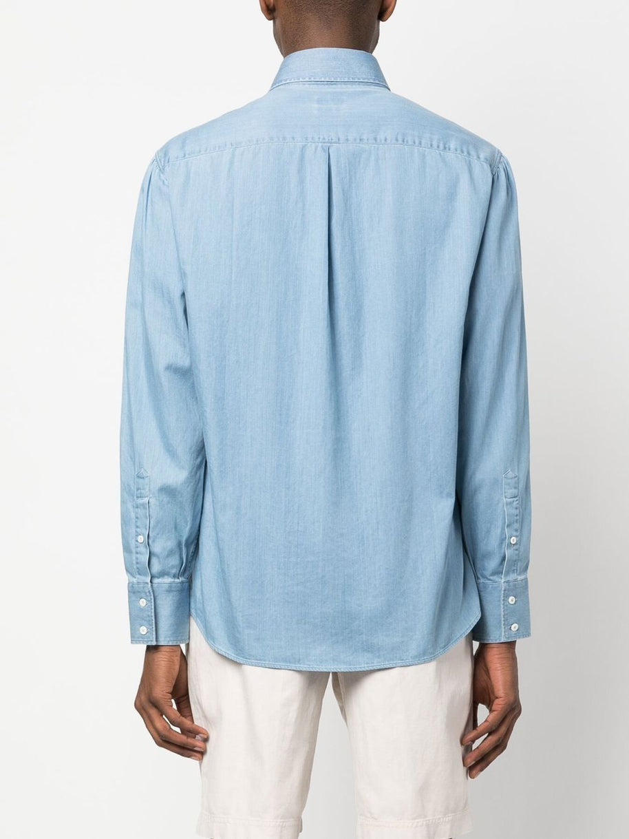 Brunello Cucinelli Chambray Shirt In Clear Blue