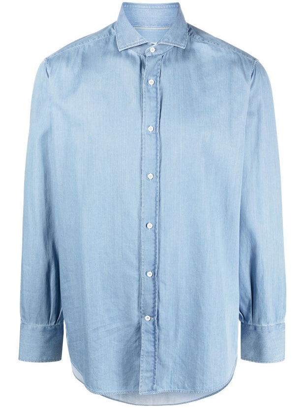 Brunello Cucinelli Chambray Shirt In Clear Blue