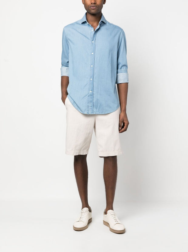 Brunello Cucinelli Chambray Shirt In Clear Blue
