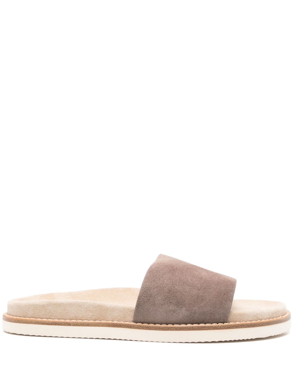 Brunello Cucinelli Suede Slide Sandals Beige