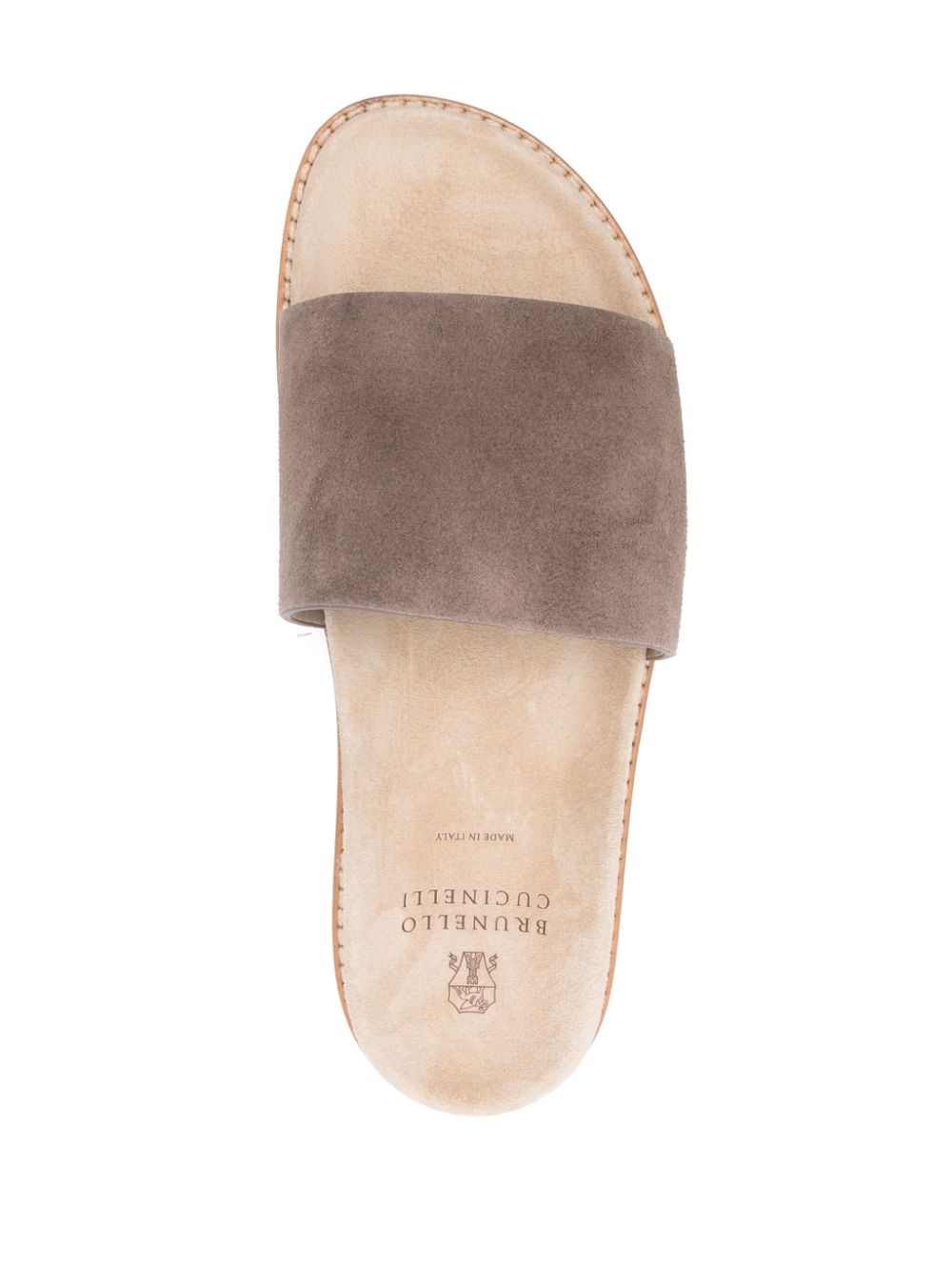 Brunello Cucinelli Suede Slide Sandals Beige