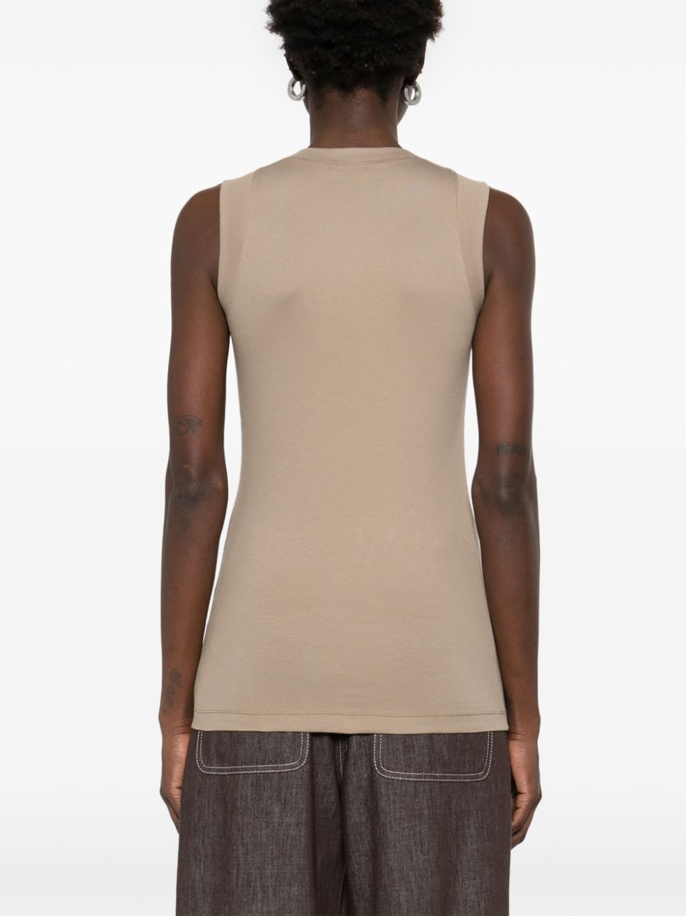 Brunello Cucinelli Taupe V-Neck Sleeveless Top