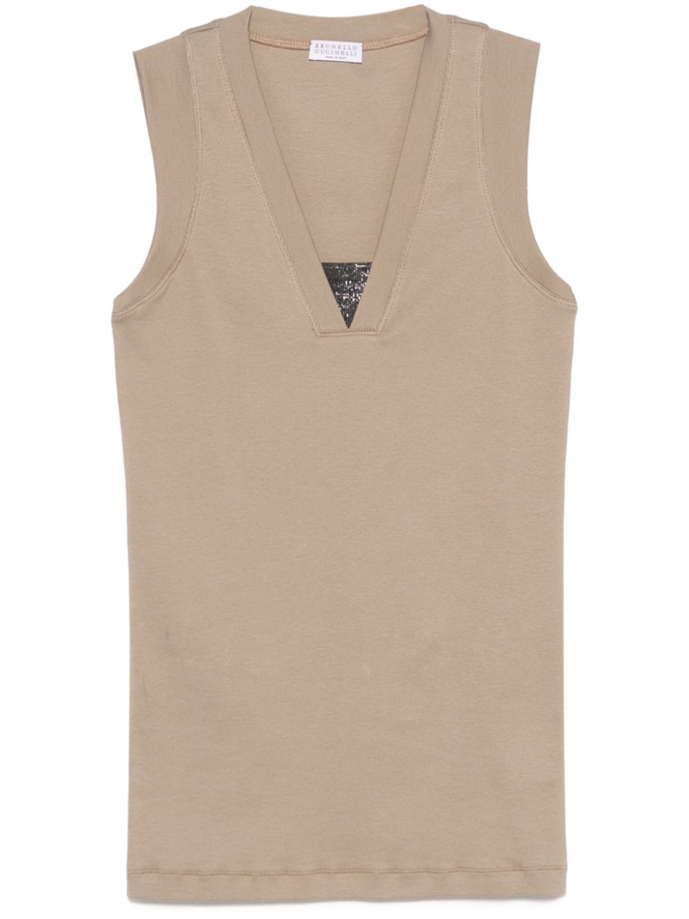 Brunello Cucinelli Taupe V-Neck Sleeveless Top