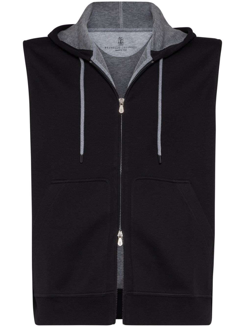 Brunello Cucinelli Cotton Cashmere Sleeveless Hooded Top Black