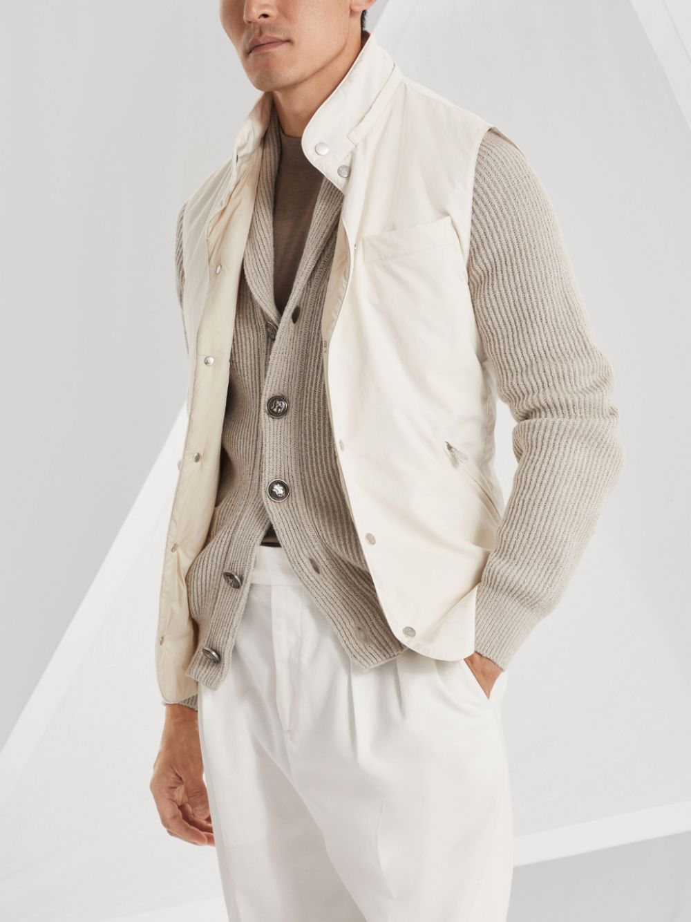 Brunello Cucinelli Shawl Collar Cardigan Beige