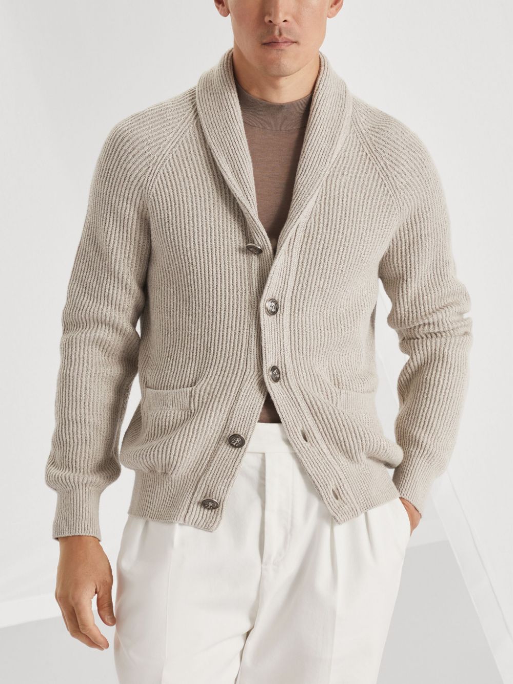 Brunello Cucinelli Shawl Collar Cardigan Beige