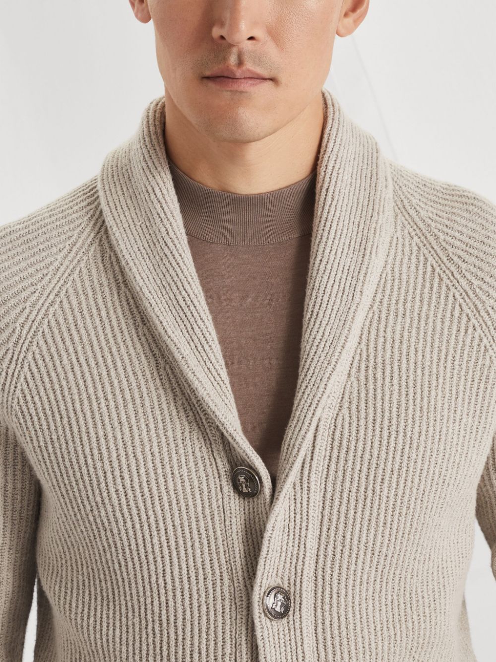 Brunello Cucinelli Shawl Collar Cardigan Beige