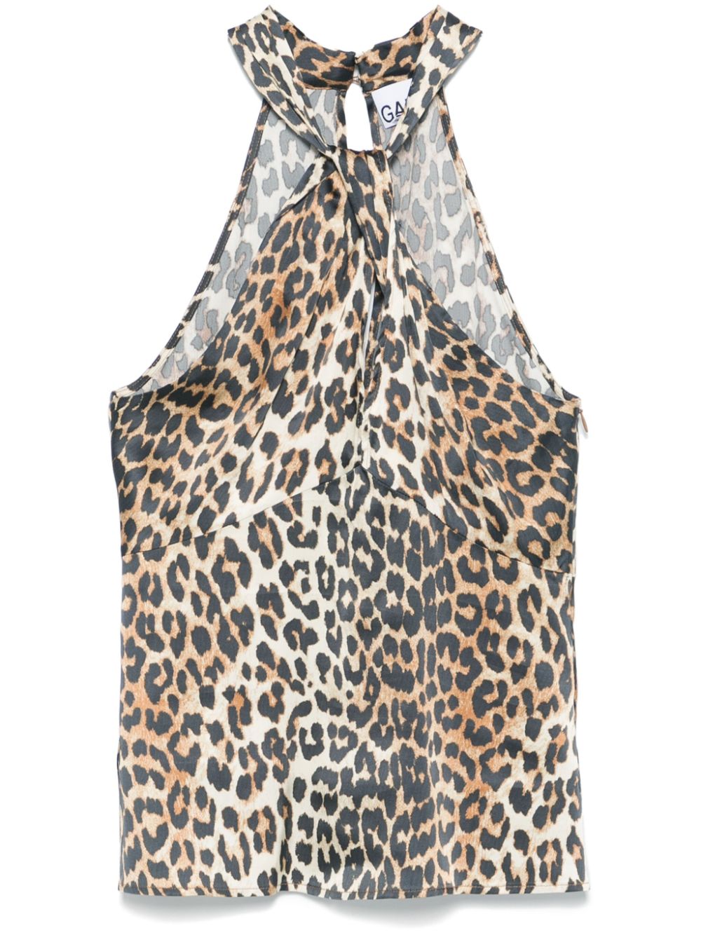 GANNI Leopard Print Satin Top Brown