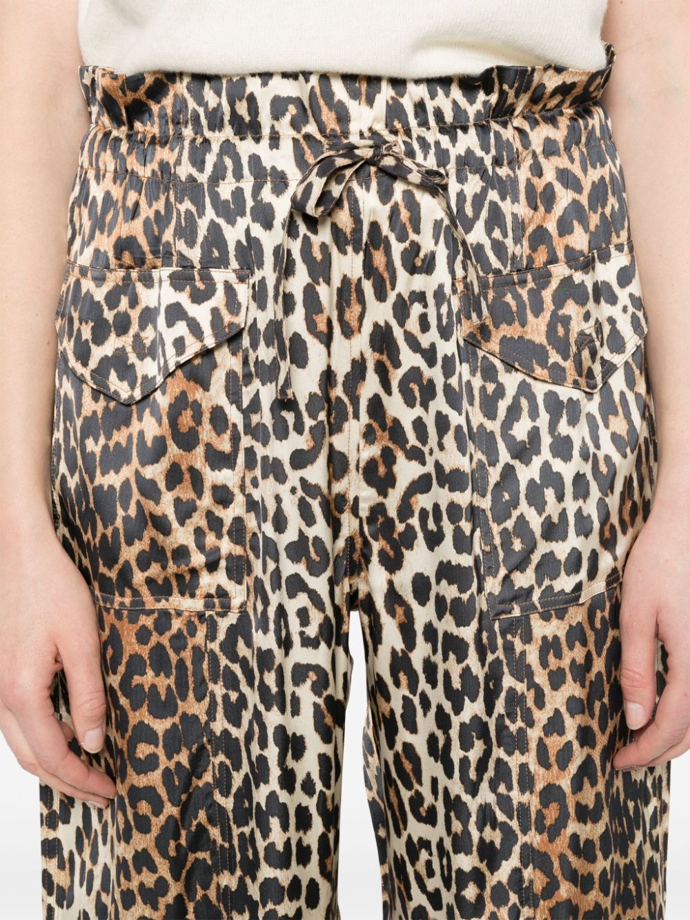 GANNI Satin Leopard Print Trousers