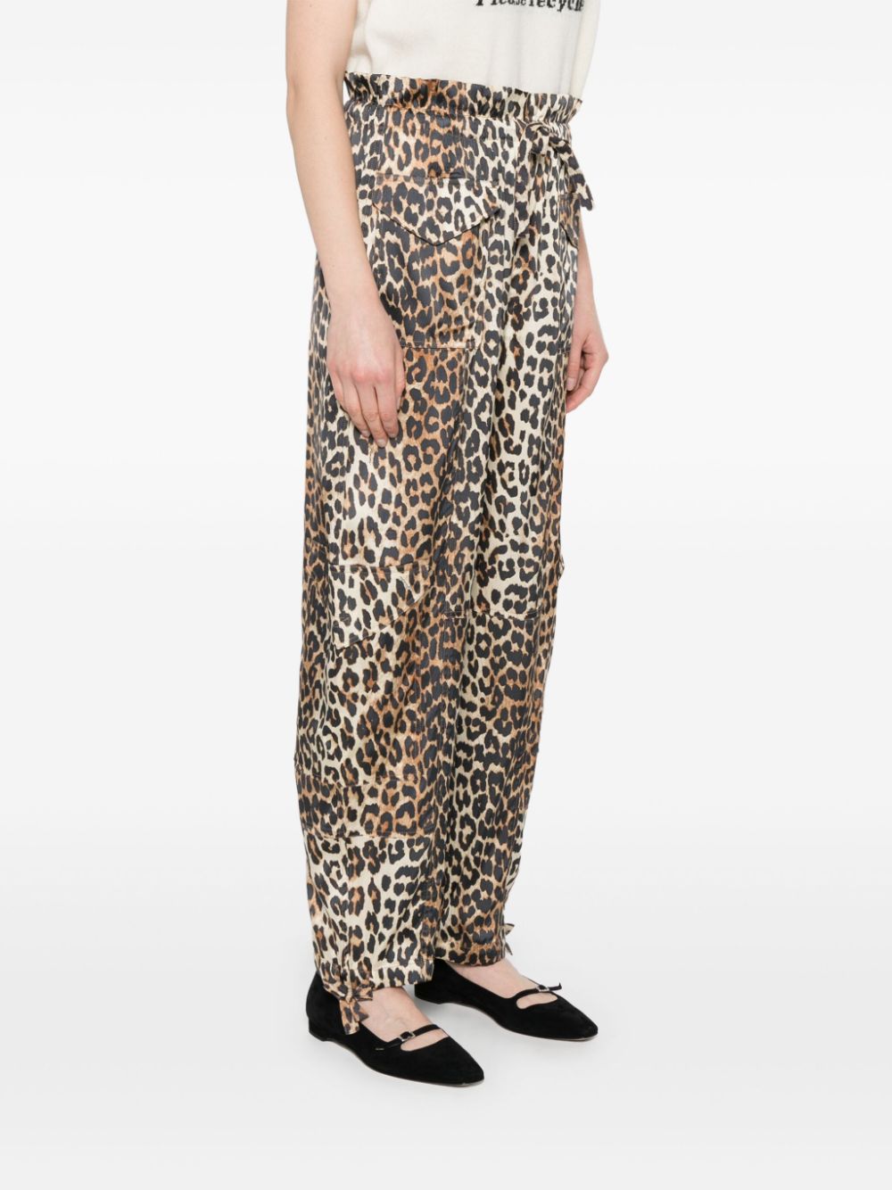 GANNI Satin Leopard Print Trousers