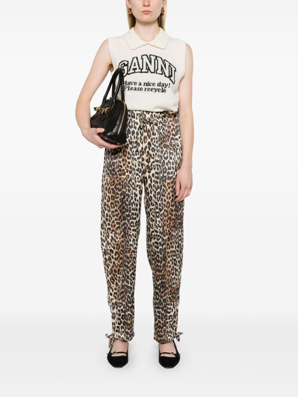 GANNI Satin Leopard Print Trousers