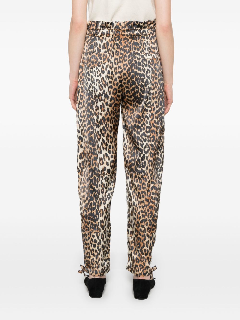 GANNI Satin Leopard Print Trousers