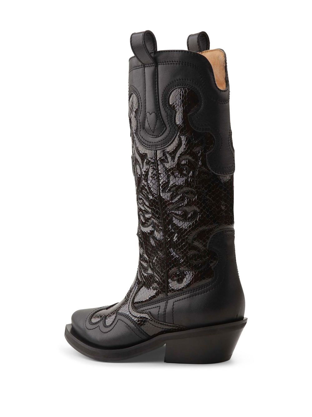 GANNI Embroidered Western Boots Black