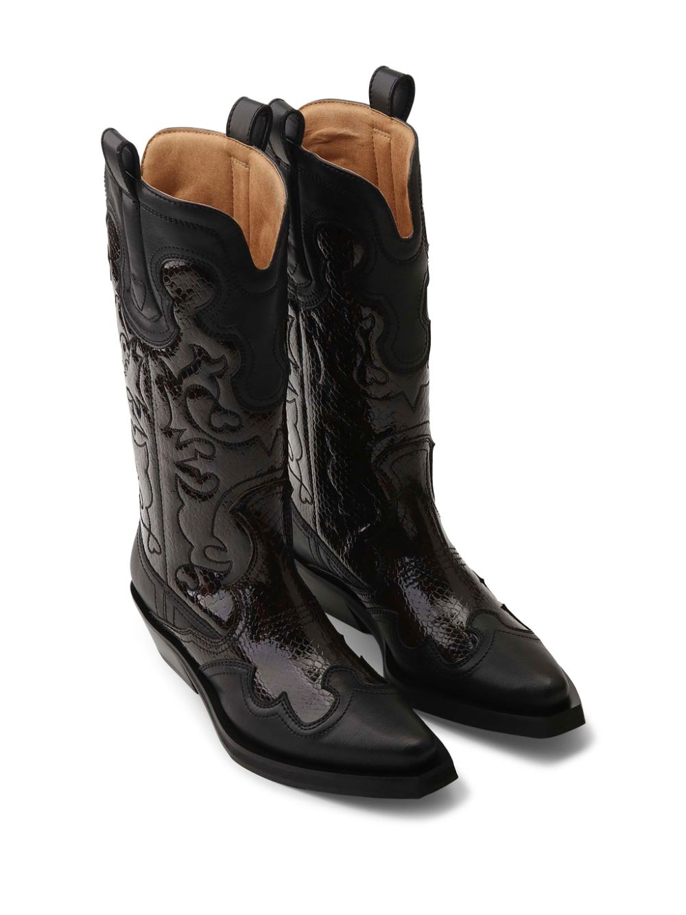 GANNI Embroidered Western Boots Black