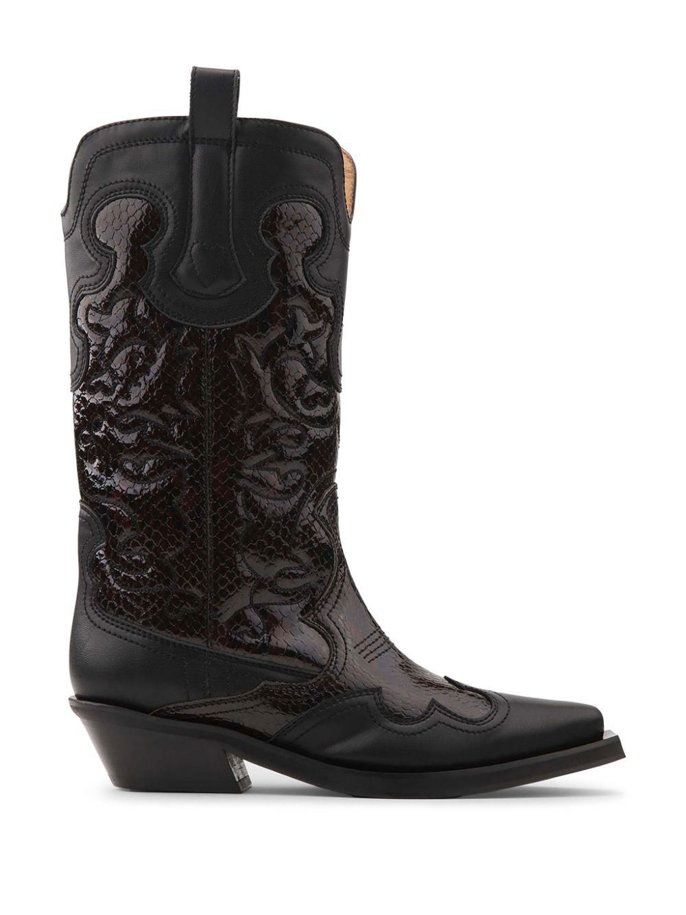 GANNI Embroidered Western Boots Black