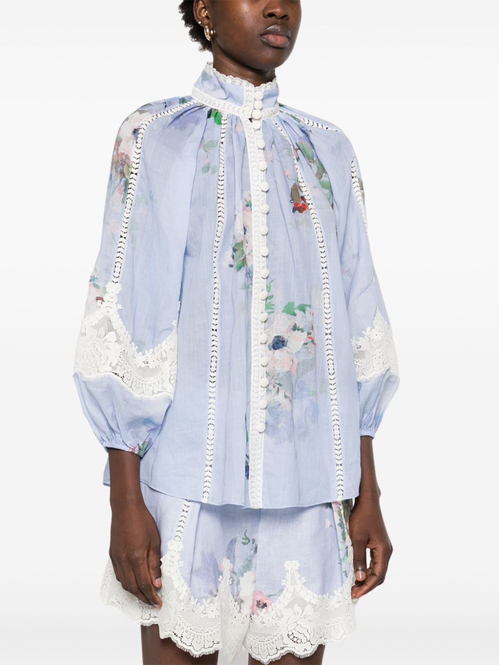 Zimmermann Everly Lace Trim Shirt Blue