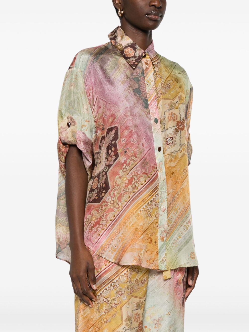 Zimmermann Silk Short Sleeved Shirt Multicolor