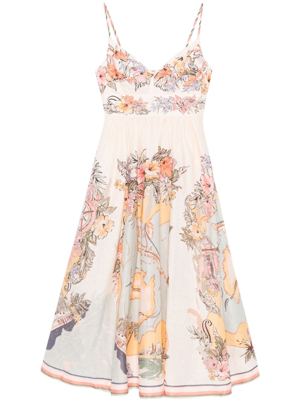 Zimmermann Tallow Floral Midi Dress Beige