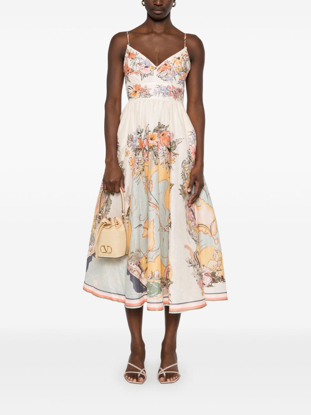 Zimmermann Tallow Floral Midi Dress Beige