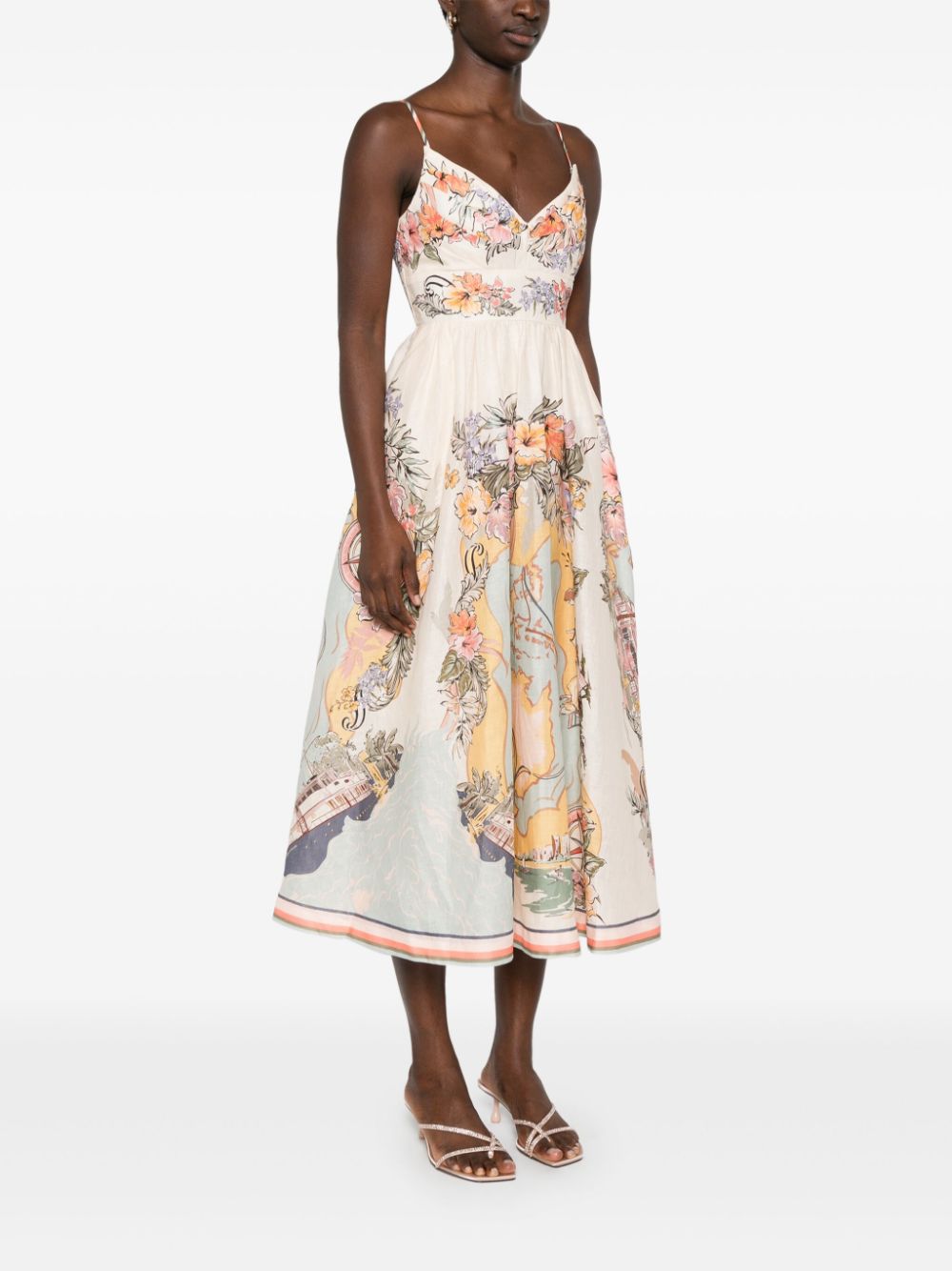 Zimmermann Tallow Floral Midi Dress Beige