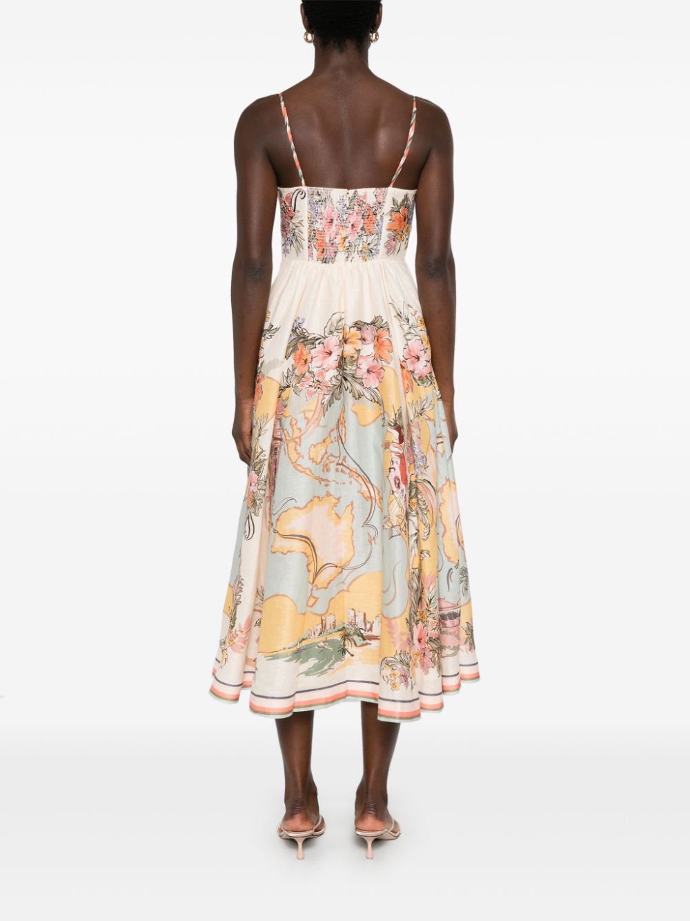 Zimmermann Tallow Floral Midi Dress Beige