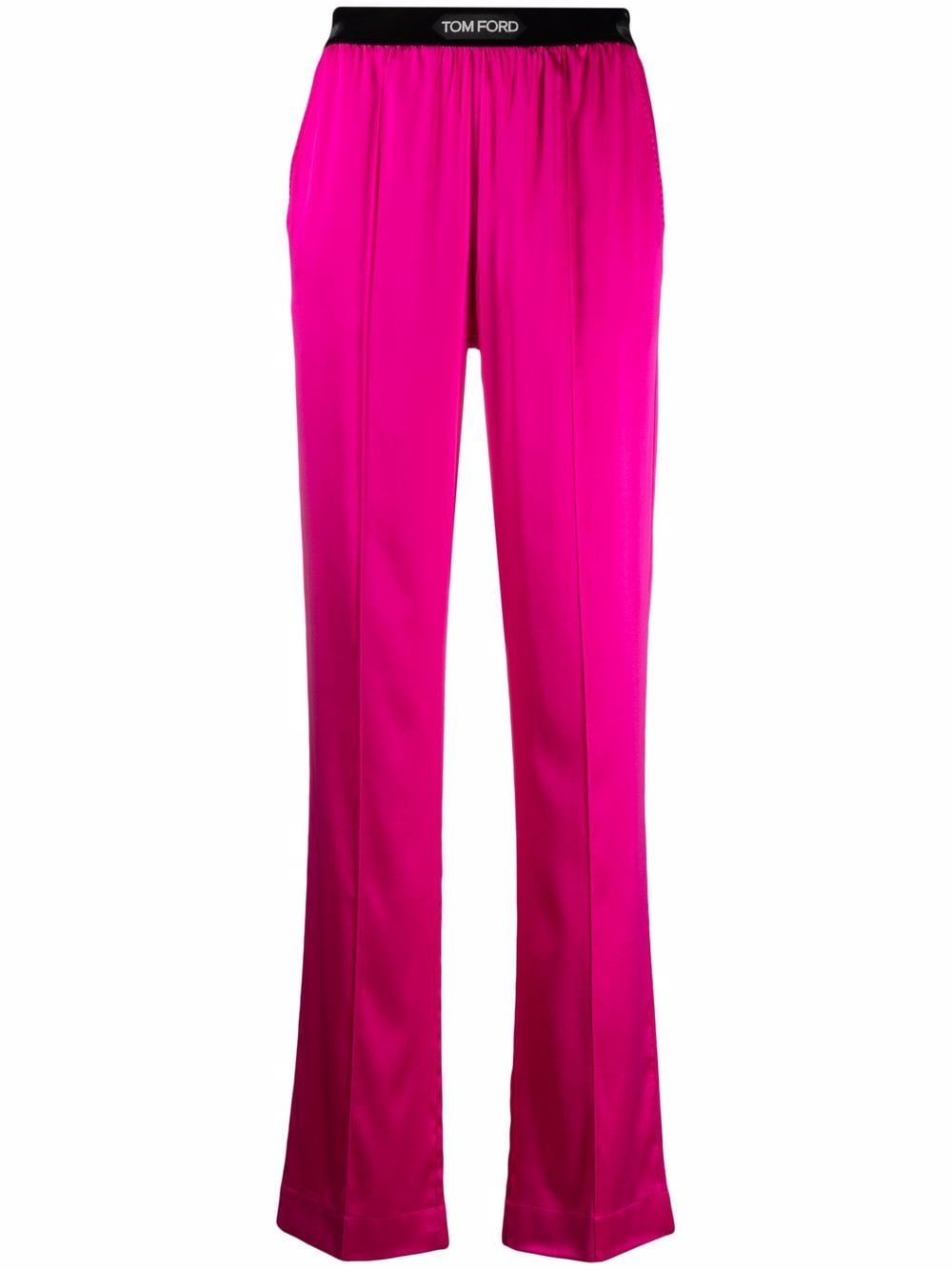 Tom Ford Logo Band Straight Leg Silk Pants