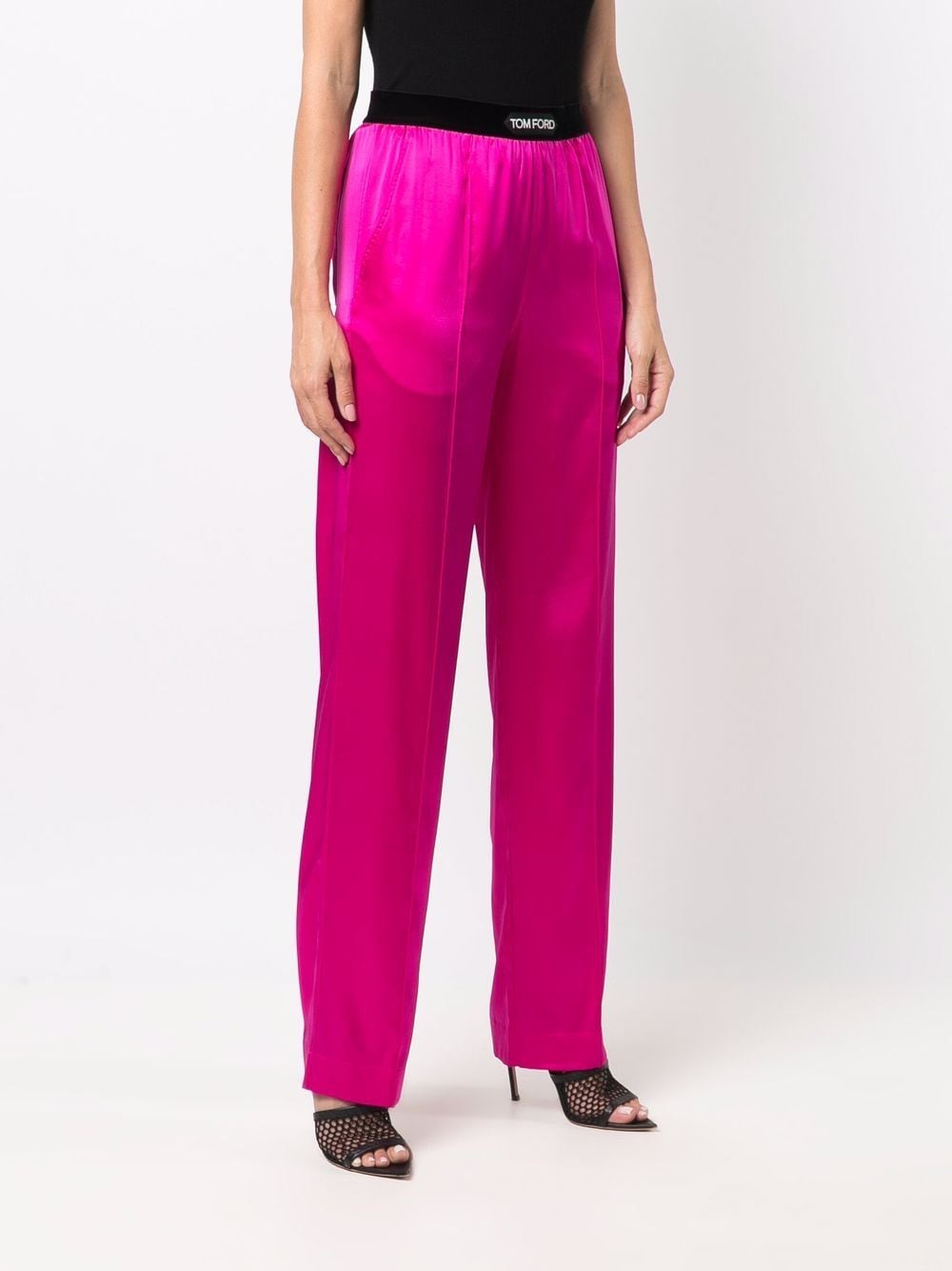 Tom Ford Logo Band Straight Leg Silk Pants